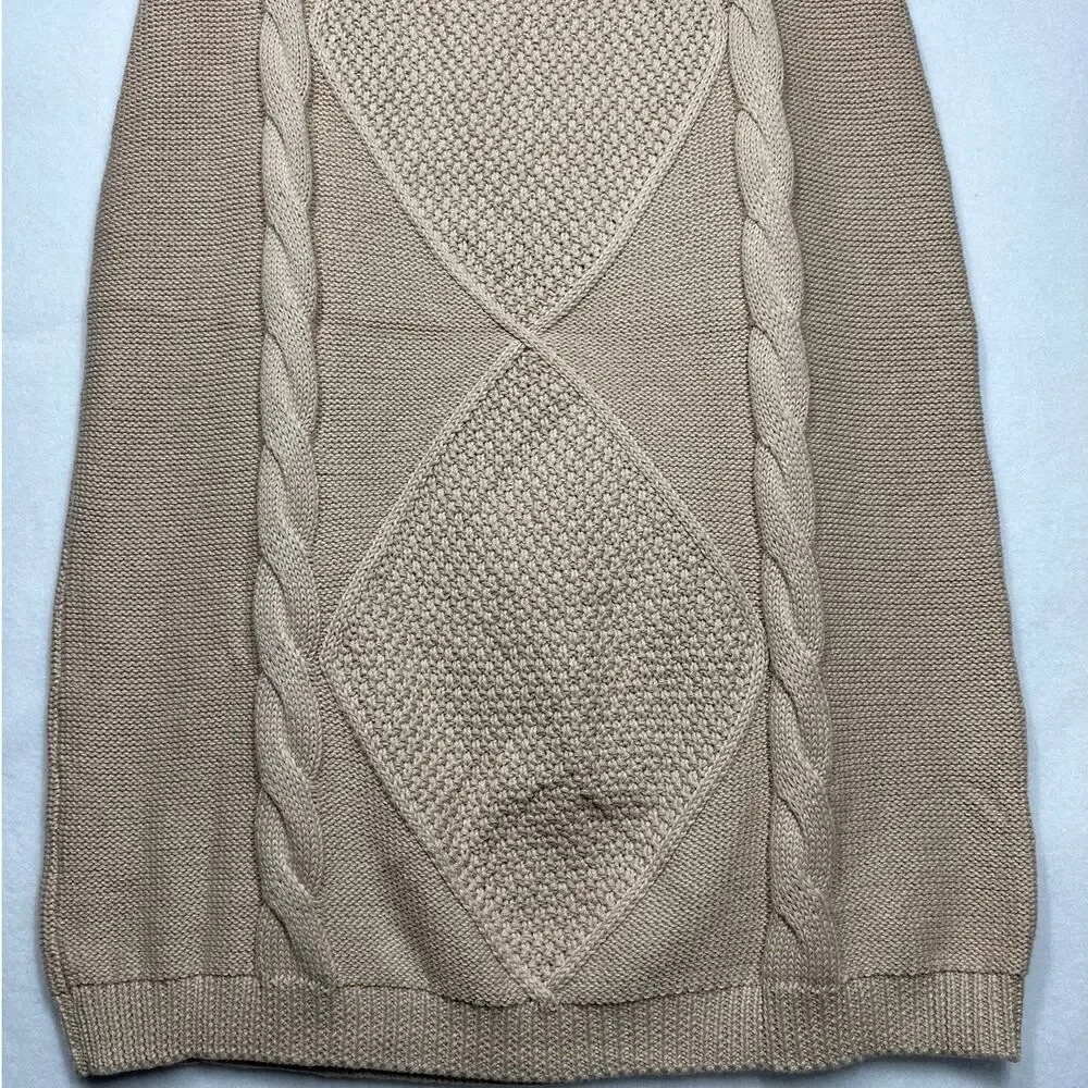 Polagram Cable Knit Midi Sweater Skirt PSW2919 Beige Tan Sz L Cozy Stretch Knit